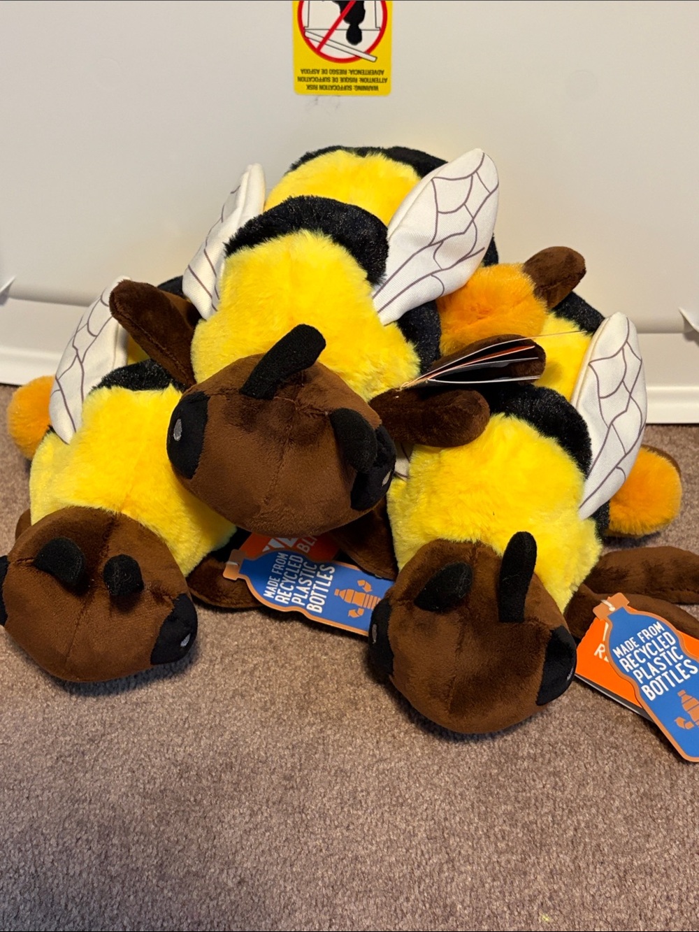 Three Plush Bumblebee Toy - Yellow & Black Stuffed Bee